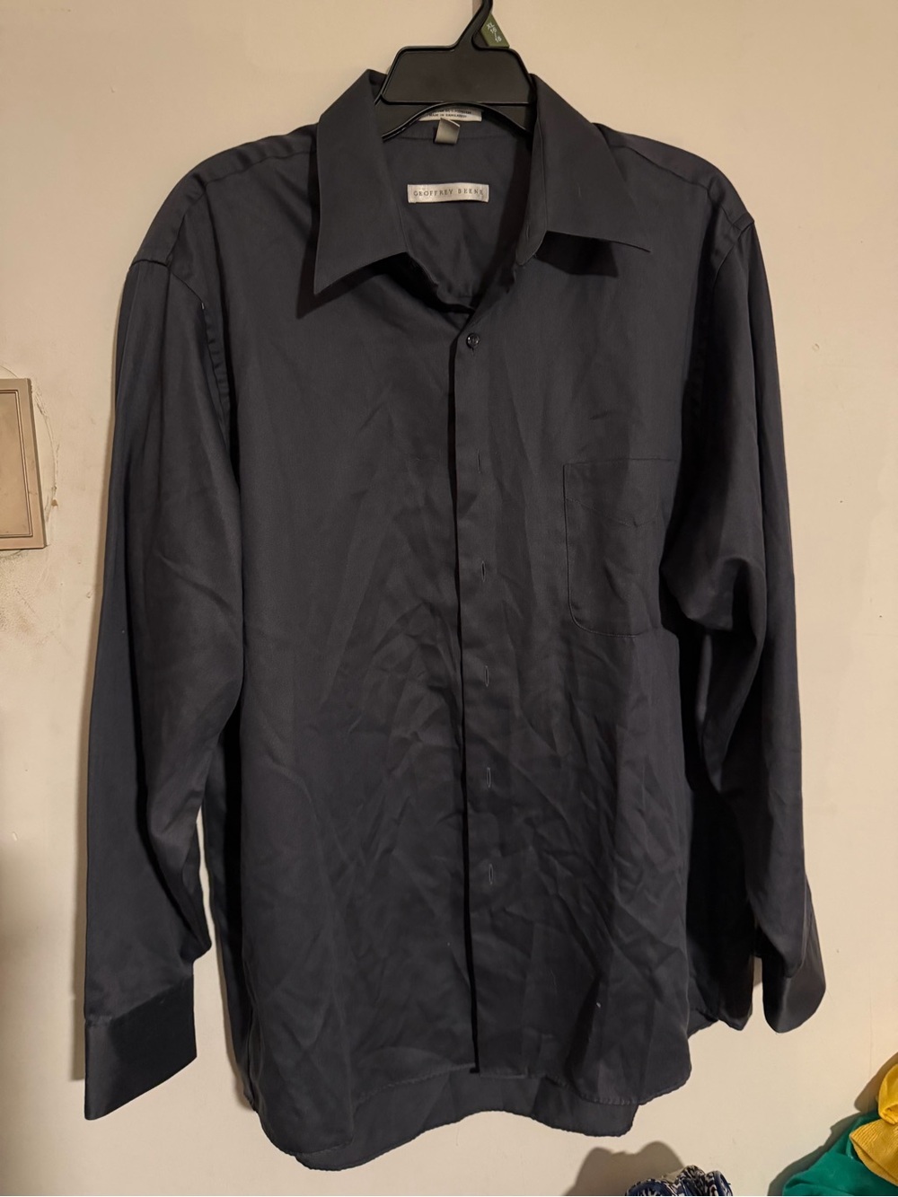 Geoffrey Beene Wrinkle Resistant Solid Gray Sateen Dress Shirt XL 17 34/35, EUC